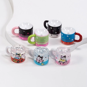 Acrylic Mini Cup Cat Beads For DIY Jewelry Making Painted Star Miniature Charms For Bag Pendant Cute Cartoon Animal Handmade Beads