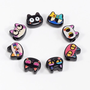 Colorful cartoon cat head acrylic beads with straight holes for DIY jewelry making