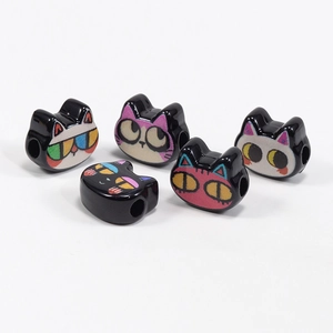 DIY acrylic cat beads set with unique hand-painted patterns for jewelry making