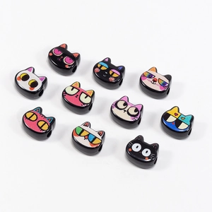 Colorful cat head acrylic beads with side holes for DIY jewelry and phone charms
