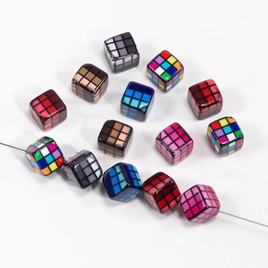 Magic Cube Style Acrylic Grid Beads Cube Gradient Loose Beads For DIY Bracelet Necklace Keychain Jewelry Making Accessories