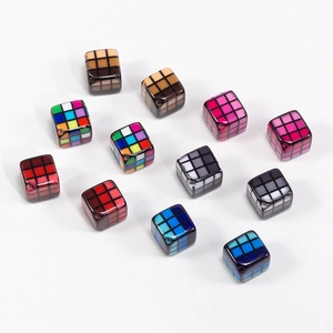 Colorful acrylic grid cube beads with glossy finish for DIY jewelry and accessory making