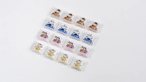 Macro view of assorted cartoon animal pattern acrylic beads for DIY jewelry making