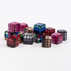 Colorful acrylic Rubik cube style square beads with black grid pattern for DIY jewelry