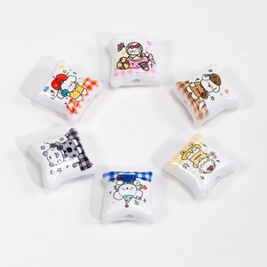 Set of 6 cartoon cat acrylic pillow beads for DIY jewelry and keychain making