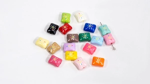Colorful acrylic square candy beads with sun patterns and side holes for DIY crafts
