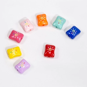 Colorful acrylic square beads with sun spiral patterns for DIY crafts and jewelry making
