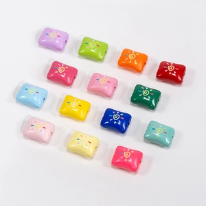 Colorful square pillow-shaped acrylic beads with spiral rainbow pattern for DIY jewelry making