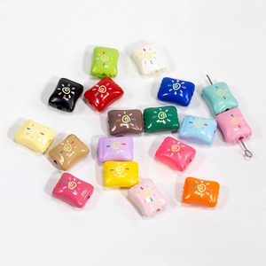 Colorful acrylic square candy beads with sun spiral patterns for DIY jewelry making