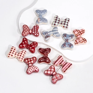 Colorful vintage resin butterfly beads with plaid patterns for DIY hair accessories