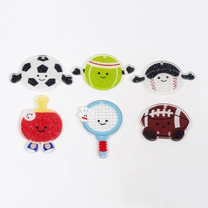 Glitter acrylic sports ball pendants featuring cute smiley faces for keychains and decor