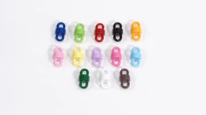 Colorful painted alloy 8-shaped figure connectors shown in 13 vibrant assorted shades