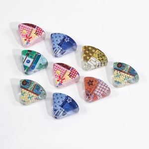 Set of 9 fan-shaped acrylic beads with colorful patchwork patterns for DIY jewelry making