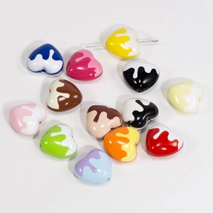 Colorful acrylic heart beads with drip oil effect for DIY jewelry and phone chains