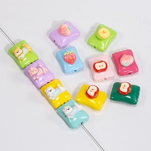 Pastel acrylic square beads featuring cute animals and fruits for DIY jewelry making