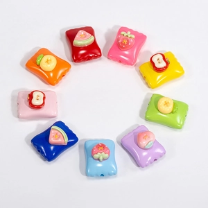 Colorful square acrylic candy beads with 3D fruit motifs for DIY jewelry making