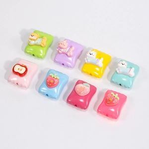Colorful acrylic square beads with 3D animal and fruit patterns for DIY jewelry making
