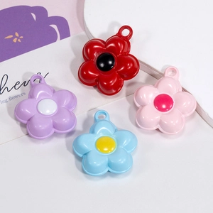Alloy Flower Pendants For DIY Jewelry Making Baked Paint Five Petal Flower Charms Bag Accessories Keychain Craft Materials