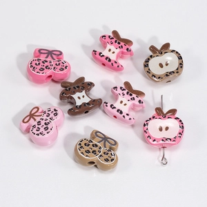 Leopard Print Acrylic Fruit Beads Apple Cherry Apple Core DIY Jewelry Accessories Painted Fruit Shaped Loose Beads For Phone Keychain