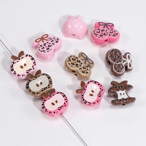 Leopard print acrylic apple and cherry fruit beads for DIY phone chains and accessories