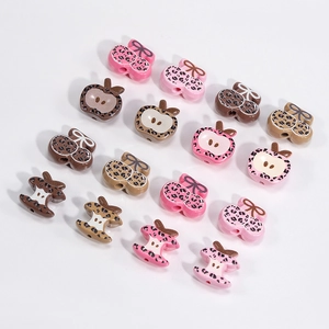 Leopard print acrylic apple and cherry beads in pink and brown for DIY jewelry making
