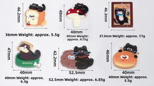 Detaillierte Größentabelle für Acryl-Anhänger mit schwarzen Katzen im Toast-Thema