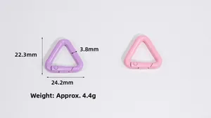 Detailed size view of colorful 22mm triangle spring buckles in purple and pink alloy metal
