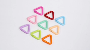 Set of 9 colorful triangle spring snap hooks in matte finish for DIY keychains