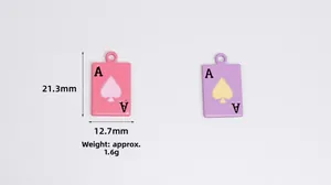 Detailed view of pink and purple Ace of Spades alloy charms showing 21.3mm height size