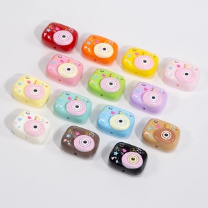 Bunte Acrylperlen in Kameraform mit Smile-Aufdruck für DIY Schmuck und Armbänder basteln
