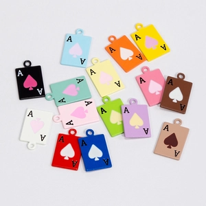 Colorful Ace of Spades poker card alloy charms with circular rings on white background