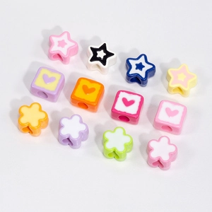Colorful acrylic beads in star, heart, and flower shapes for DIY jewelry making