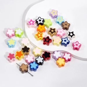 Colorful acrylic flower and star beads set for DIY jewelry making and handmade crafts