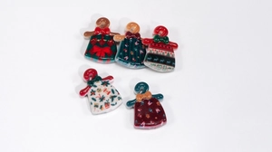Detailed set of 5 acrylic Christmas clothes charms with festive Santa and reindeer patterns