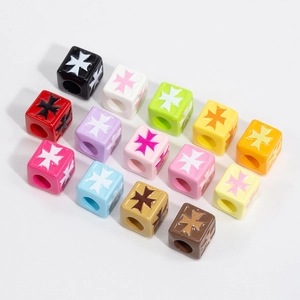 Colorful acrylic cube beads with Maltese Cross pattern for DIY jewelry and necklaces