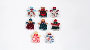 Detailed set of eight festive Christmas sweater acrylic charms with holiday patterns