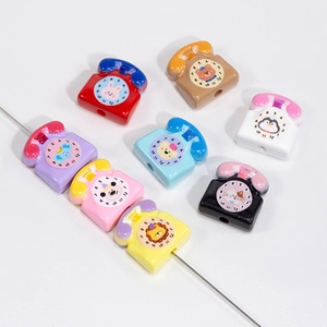 Colorful retro telephone acrylic beads with cartoon animals and numbers for DIY jewelry making