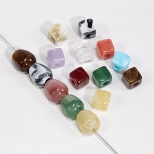 Colorful marble textured acrylic square and oval beads for DIY jewelry making