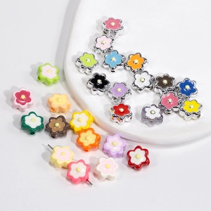 Colorful acrylic flower beads with metal borders for DIY jewelry and phone charms