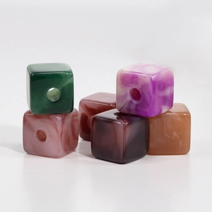 DIY cubic marble-patterned resin beads with holes for handmade jewelry and keychains