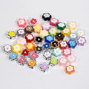 Colorful acrylic six-petal flower beads with silver edges for DIY jewelry making