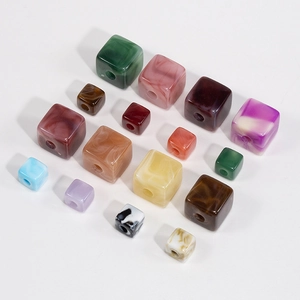 Colorful cube acrylic beads with marble texture for DIY jewelry and phone chain making