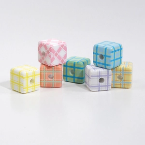 Colorful plaid acrylic cube beads for DIY jewelry and phone chain accessories
