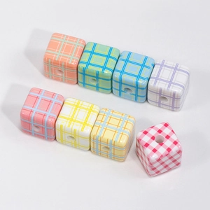 Colorful checkered acrylic cube beads for DIY jewelry making and phone chain crafts