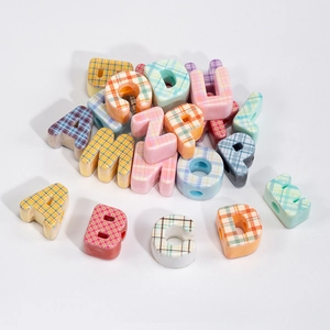 Acrylic Alphabet Plaid Beads English Letter Large Hole Beads For DIY Jewelry Making Phone Chain Keychain Accessories Gifts