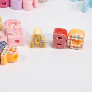 Colorful plaid letter beads for DIY jewelry making with large holes and alphabet patterns