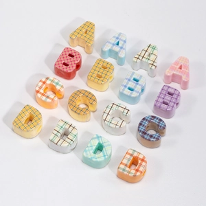 Alphabet beads with British plaid pattern and large holes for DIY jewelry making and crafts