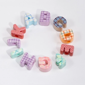 Colorful English letter beads with British plaid patterns for DIY jewelry making