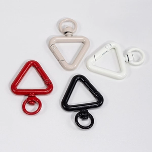 Triangle spring snap hook in red, black, grey and white with 360-degree rotating ring