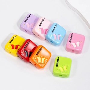 Acrylic Joker Alphabet Square Beads Rectangular Jester Hat Printed Through Hole Beads For DIY Phone Chain Jewelry Making